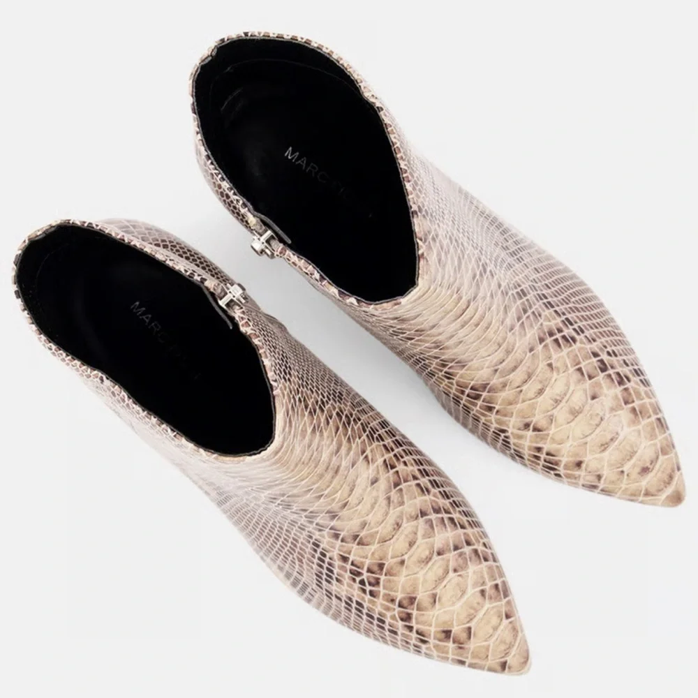 Marc Fisher Women Medium Snakeskin Pointed Ankle Boots, Brown/Black